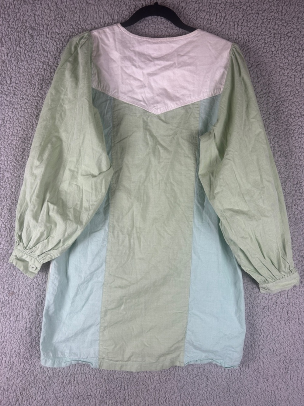 Pomander Place Puff Long Sleeve Button Front Shift Mint Green White Dress Size M - Picture 15 of 16